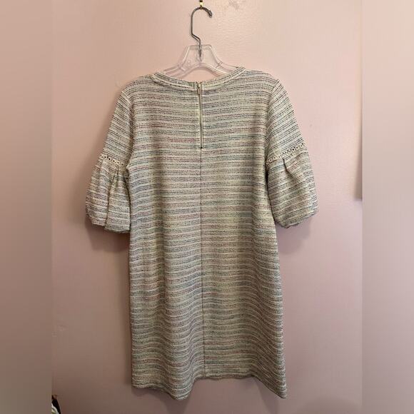 LOFT Balloon Sleeve Striped Colorful Boucle Tweet Shift Dress Small - Picture 8 of 9